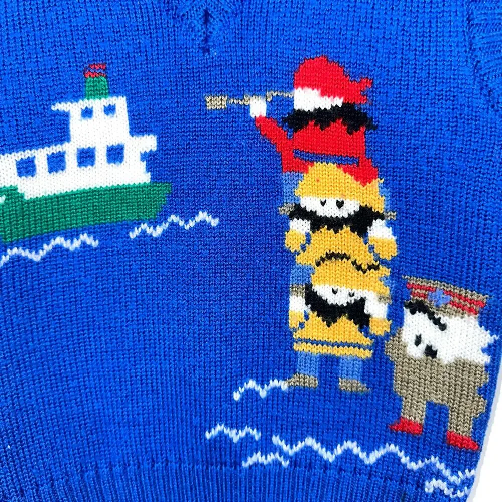 Vintage J.G. Hook Baby Sailor Blue Knit V-Neck Sweater Vest Size 12M